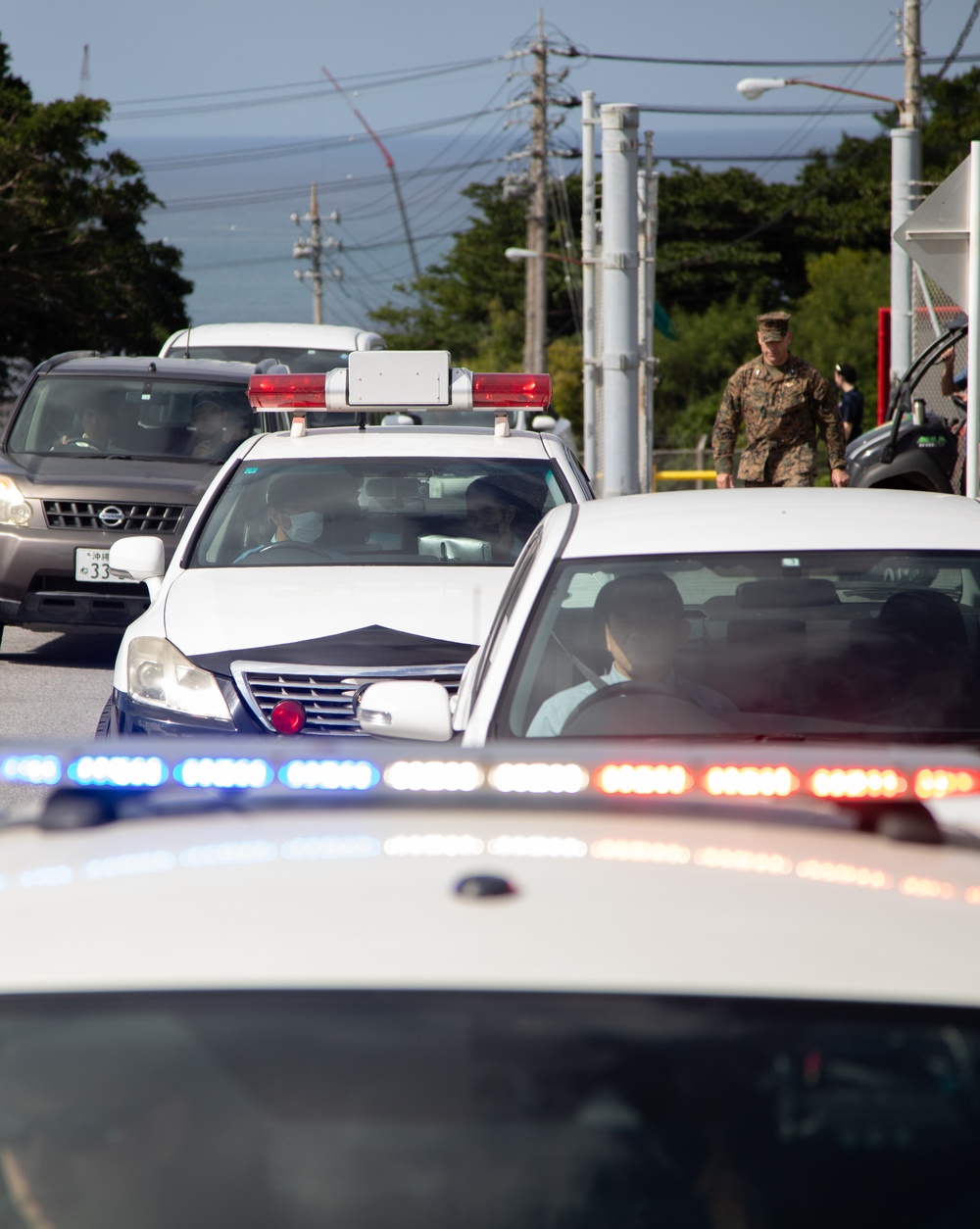 Ginowan Police Department participates in an emergency tsunami evacuation drill