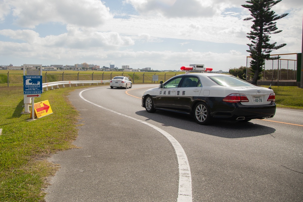 Ginowan Police Department participates in an emergency tsunami evacuation drill