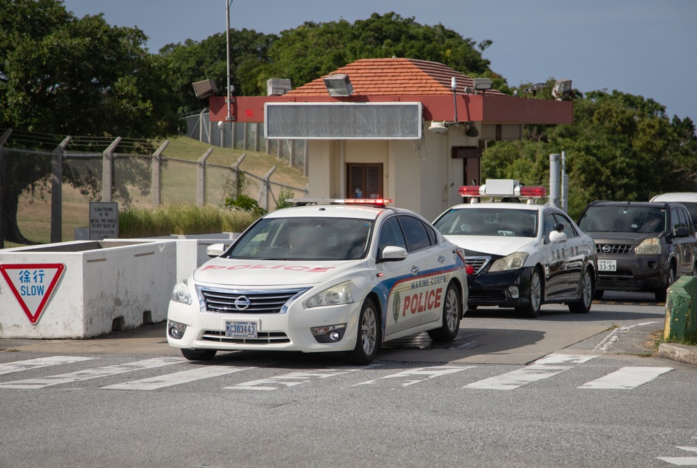 Ginowan Police Department participates in an emergency tsunami evacuation drill