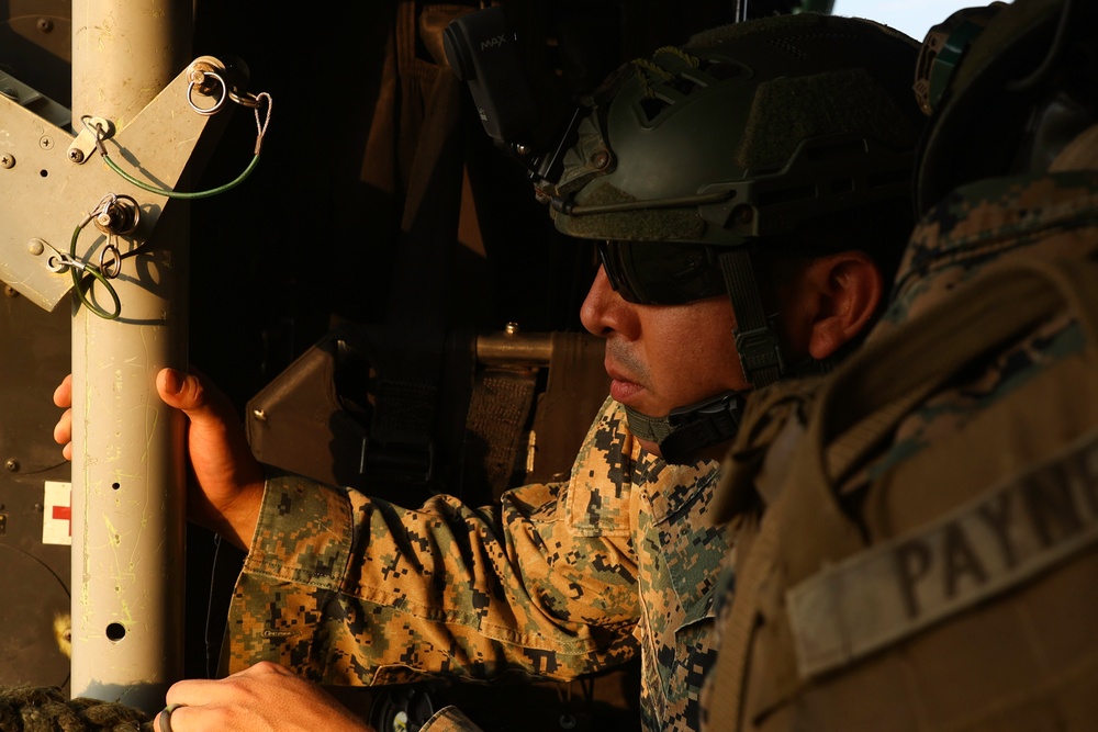EOTG Marines fast rope during instructor development training 