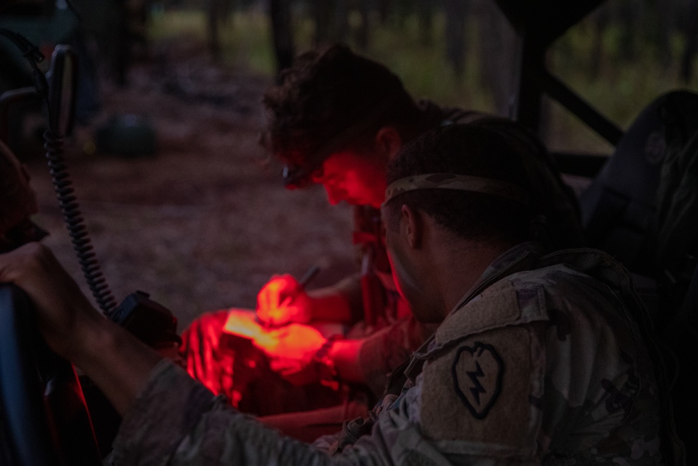 U.S. Soldiers rehearse for a convoy maneuver during JPMRC 24-01