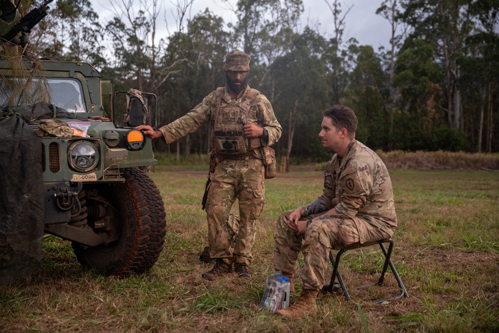 U.S. Soldiers rehearse for a convoy maneuver during JPMRC 24-01