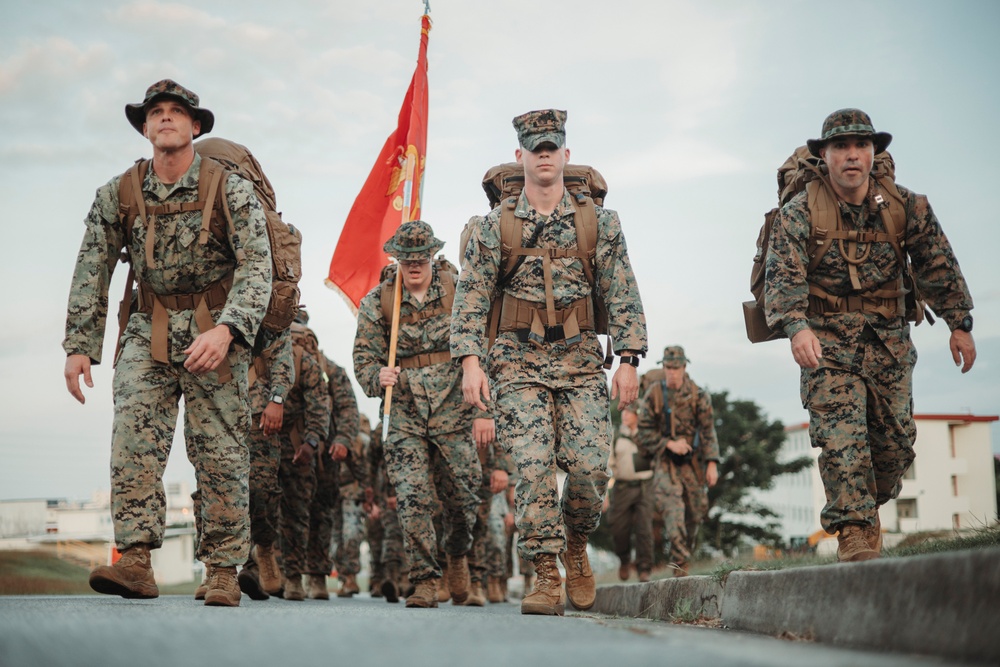 Marines with the Provost Marshal’s Office, Headquarters and Support Battalion, celebrate 248th Marine Corps birthday with hike