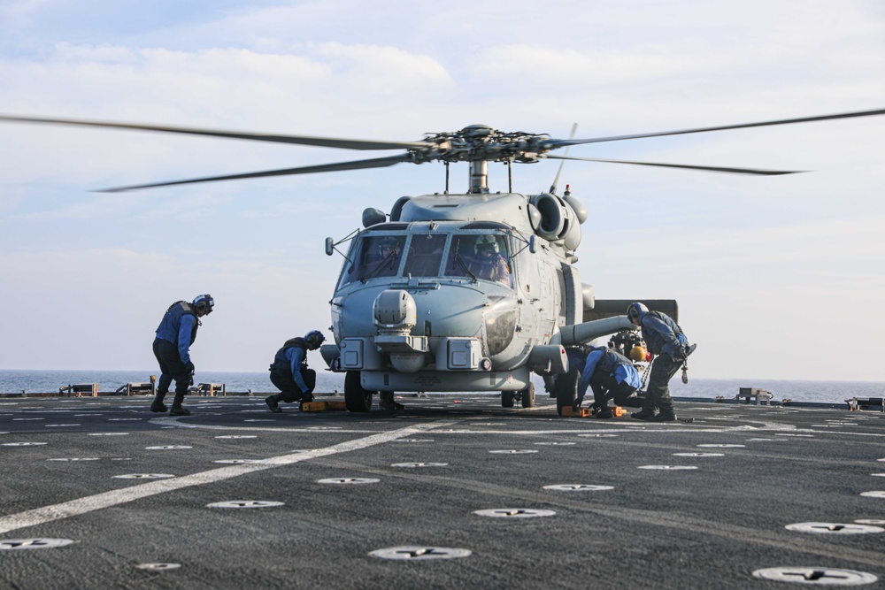 USS Carter Hall (LSD 50) Conducts Flight Operations in the Red Sea, Oct. 27, 2023