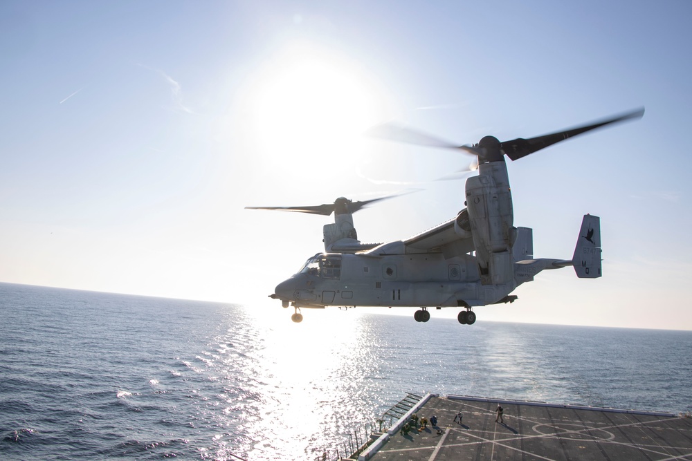 Marine Medium Tltrotor Squadron 774 landing on the USS New York