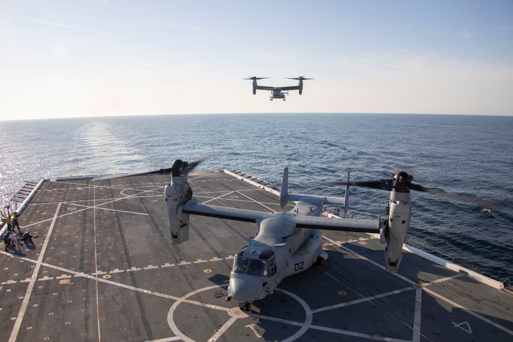 Marine Medium Tltrotor Squadron 774 landing on the USS New York