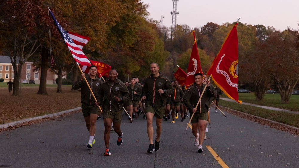 U.S. Marines Stationed on Marine Corps Base Quantico celebrate the Marine Corps Birthday with a motivational run