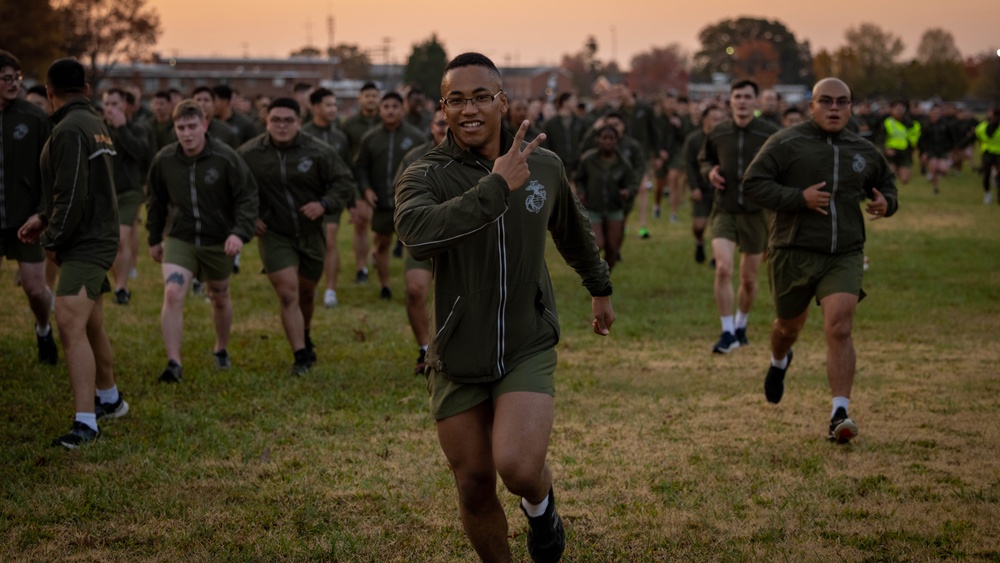 U.S. Marines Stationed on Marine Corps Base Quantico celebrate the Marine Corps Birthday with a motivational run