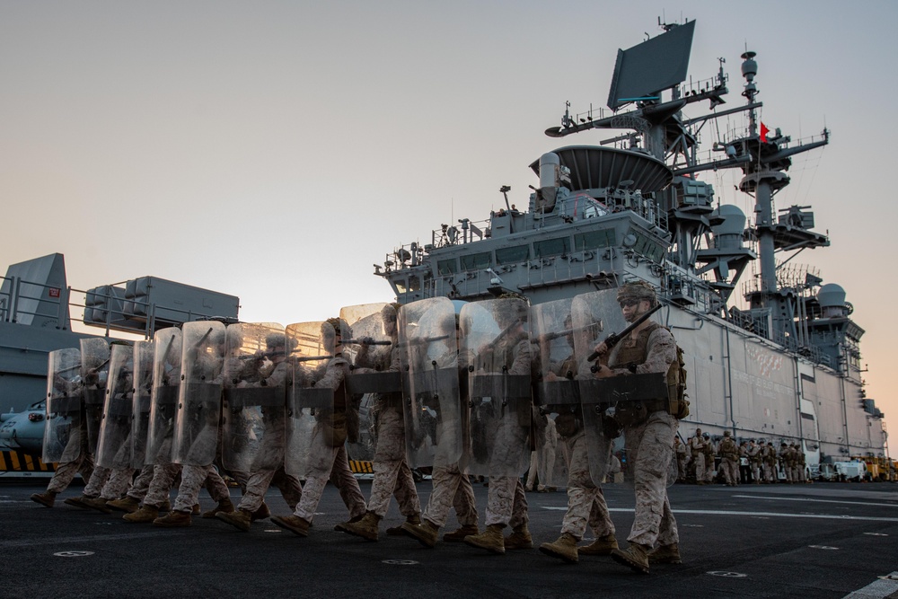 The 26th MEU(SOC)/BAT ARG Conducts Non-Lethal Weapons Training Aboard the USS Bataan