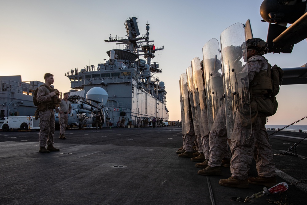 The 26th MEU(SOC)/BAT ARG Conducts Non-Lethal Weapons Training Aboard the USS Bataan