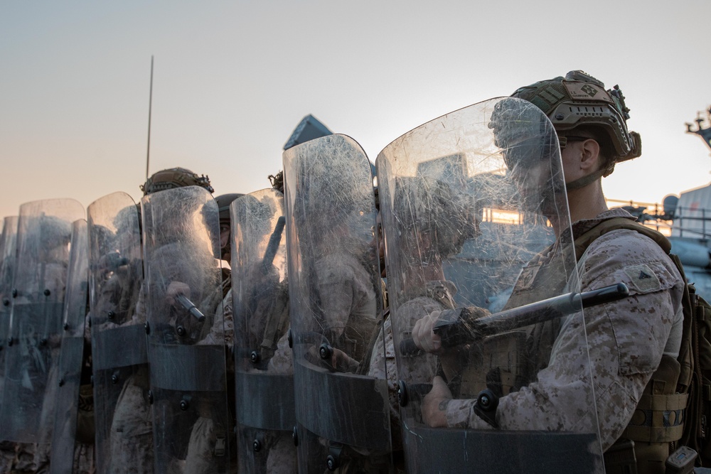 The 26th MEU(SOC)/BAT ARG Conducts Non-Lethal Weapons Training Aboard the USS Bataan