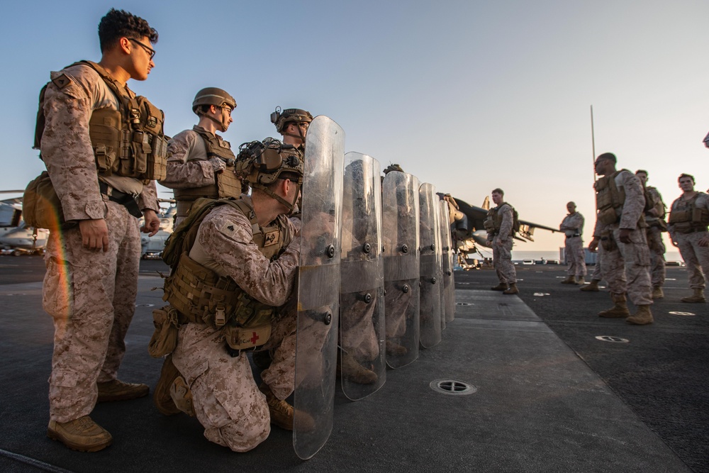 The 26th MEU(SOC)/BAT ARG Conducts Non-Lethal Weapons Training Aboard the USS Bataan