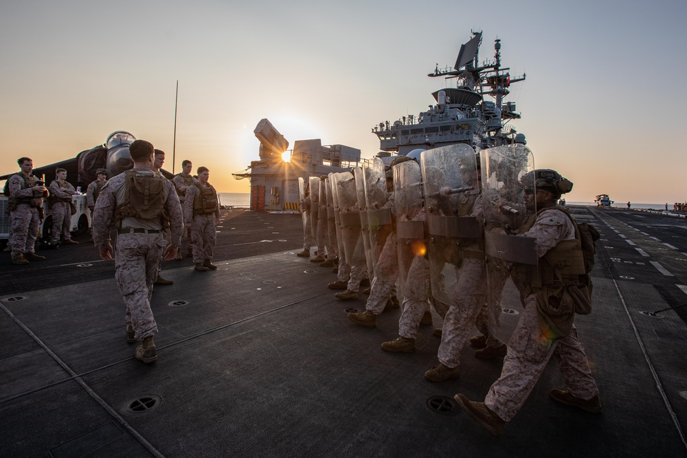 The 26th MEU(SOC)/BAT ARG Conducts Non-Lethal Weapons Training Aboard the USS Bataan