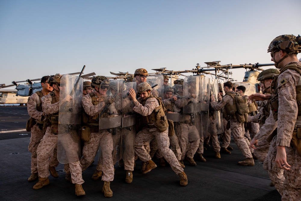 The 26th MEU(SOC)/BAT ARG Conducts Non-Lethal Weapons Training Aboard the USS Bataan