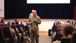 Command Sgt. Maj. Michael McMurdy, Command Sgt. Maj. U.S. Army Center for Initial Military Training, briefs CIMT initiatives to National Guard Leaders