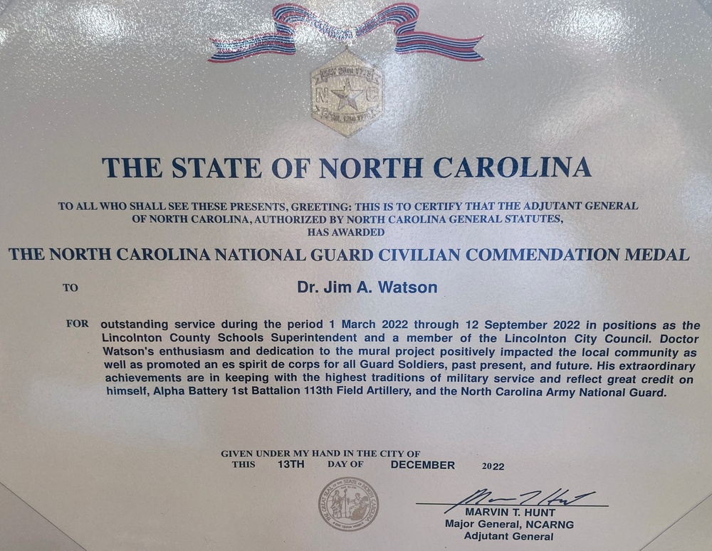 NC Guard Honors Community Leader for Soldier and Veterans Support