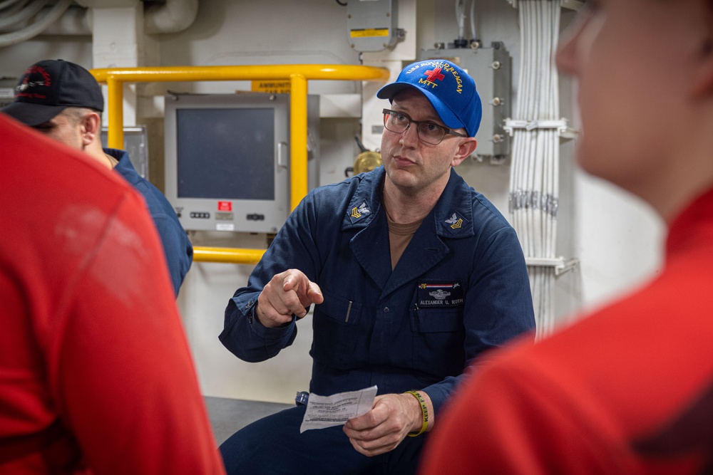 USS Ronald Reagan (CVN 76) Sailors conduct mass casualty drill