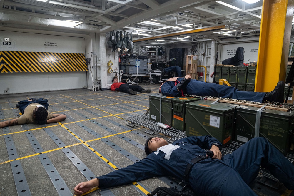 USS Ronald Reagan (CVN 76) Sailors conduct mass casualty drill