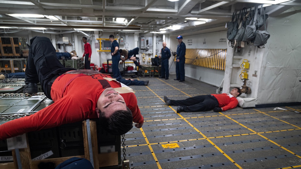 USS Ronald Reagan (CVN 76) Sailors conduct mass casualty drill