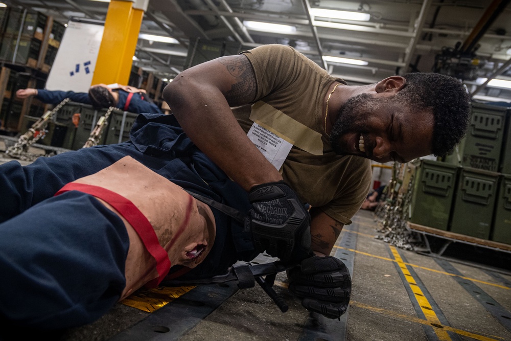 USS Ronald Reagan (CVN 76) Sailors conduct mass casualty drill