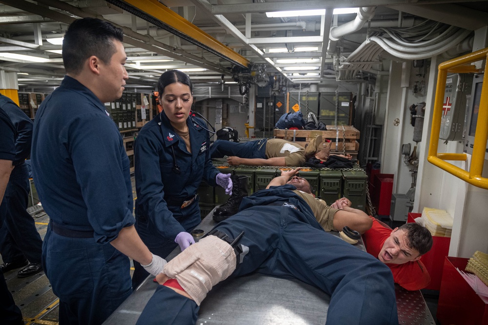 USS Ronald Reagan (CVN 76) Sailors conduct mass casualty drill