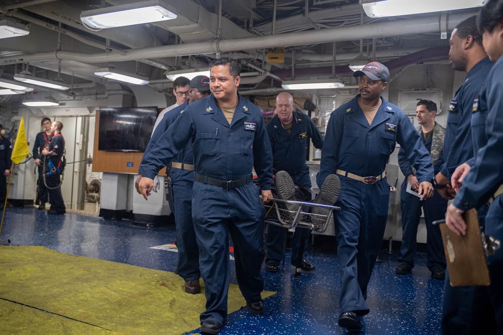 USS Ronald Reagan (CVN 76) Sailors conduct mass casualty drill