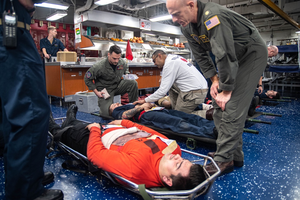 USS Ronald Reagan (CVN 76) Sailors conduct mass casualty drill