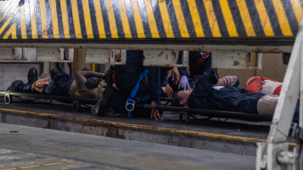 USS Ronald Reagan (CVN 76) Sailors conduct mass casualty drill