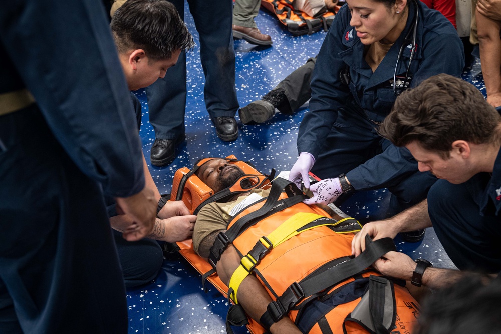 USS Ronald Reagan (CVN 76) Sailors conduct mass casualty drill