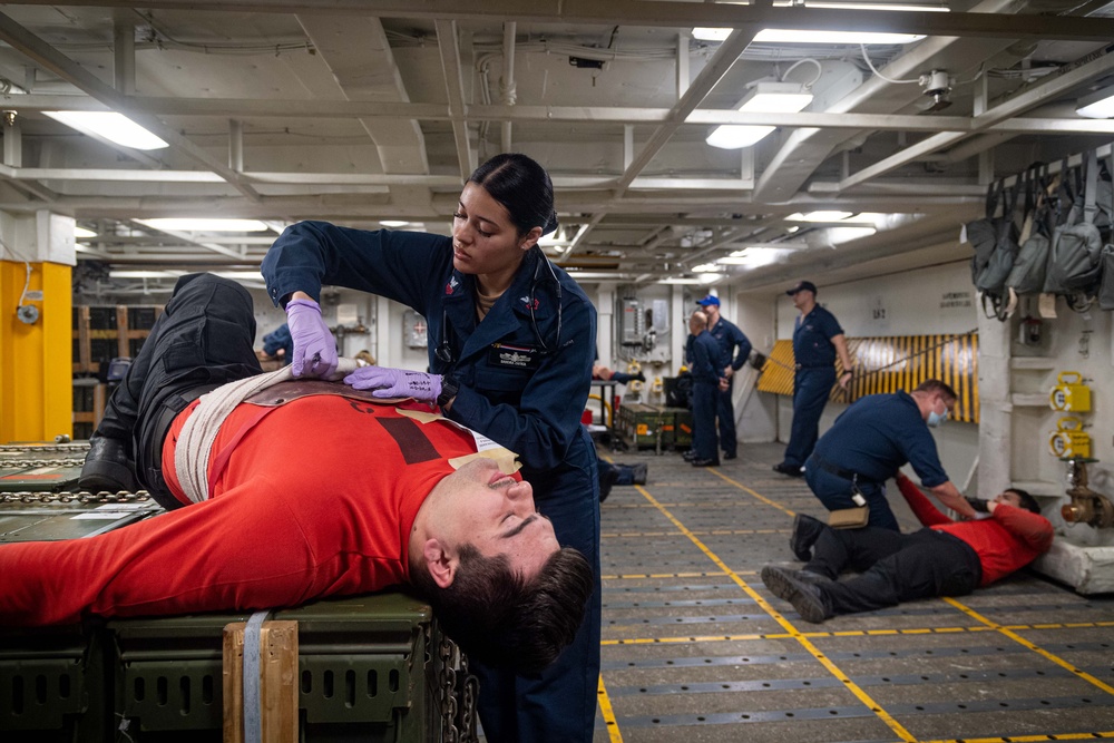 USS Ronald Reagan (CVN 76) Sailors conduct mass casualty drill