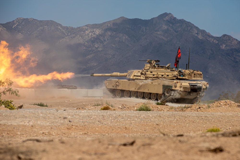 U.S. Army M1 Abrams fires at target