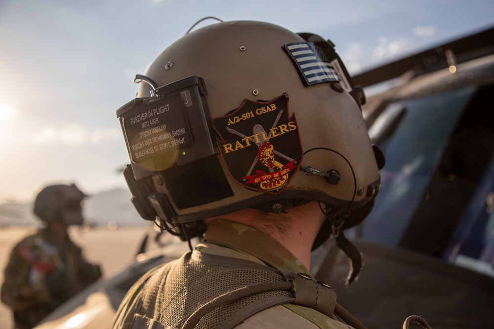 Back side view of U.S. Army Crew Chief’s helmet