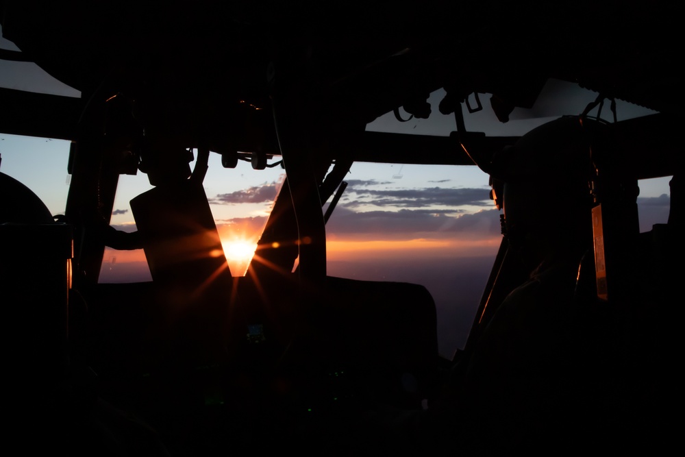 Sunset view from inside UH-60M Black Hawk