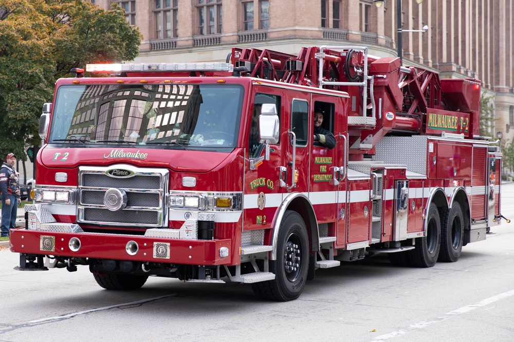 Milwaukee firetruck participates during Veterans Day Parade