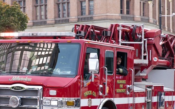 Milwaukee firetruck participates during Veterans Day Parade