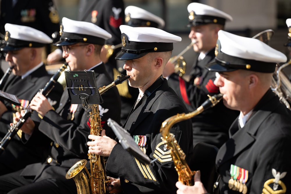 The U.S. Navy Band performs during a ceremony at the United States Navy Memorial in celebration of Veterans Day.