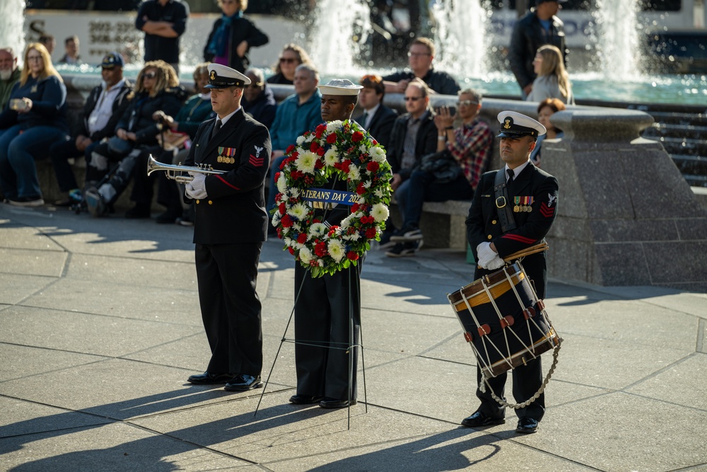The U.S. Navy Band performs during a ceremony at the United States Navy Memorial in celebration of Veterans Day.