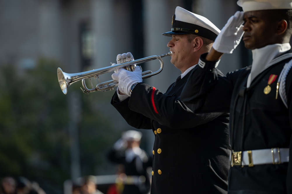 The U.S. Navy Band performs during a ceremony at the United States Navy Memorial in celebration of Veterans Day.