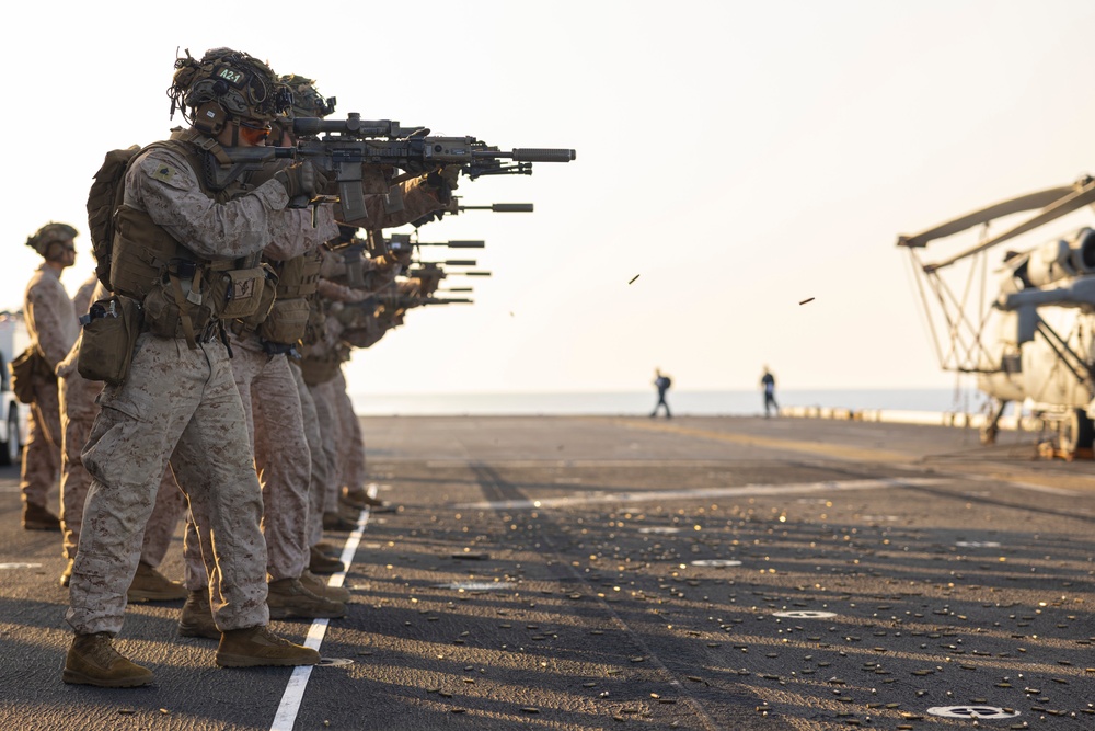 26th MEU(SOC) Marines Conduct Live-Fire Training Aboard USS Bataan
