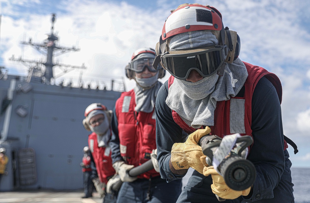 USS Dewey (DDG 105) Conducts Aircraft Firefighting Drill While Operating in the South China Sea