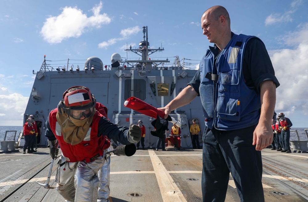 USS Dewey (DDG 105) Conducts Aircraft Firefighting Drill While Operating in the South China Sea