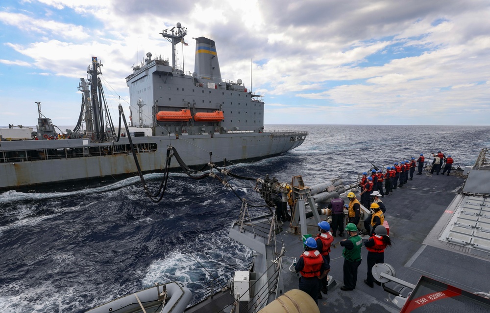 USS Dewey (DDG 105) Conducts Underway Replenishment with USNS Tippecanoe (T-AO 199) While Operating in the South China Sea