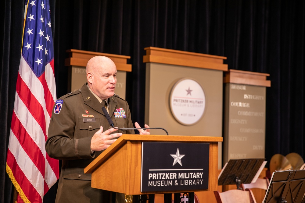 Army Reserve Maj. Gen. Baker honors veterans alongside students, Pritzker Military Museum for Veterans Day 2023
