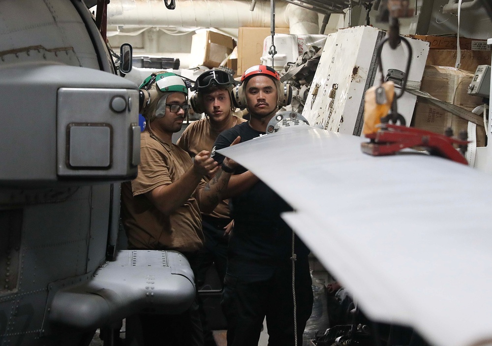Helicopter Maritime Strike Squadron (HSM) 37 Conducts Helicopter Maintenance Aboard USS Dewey (DDG 105)
