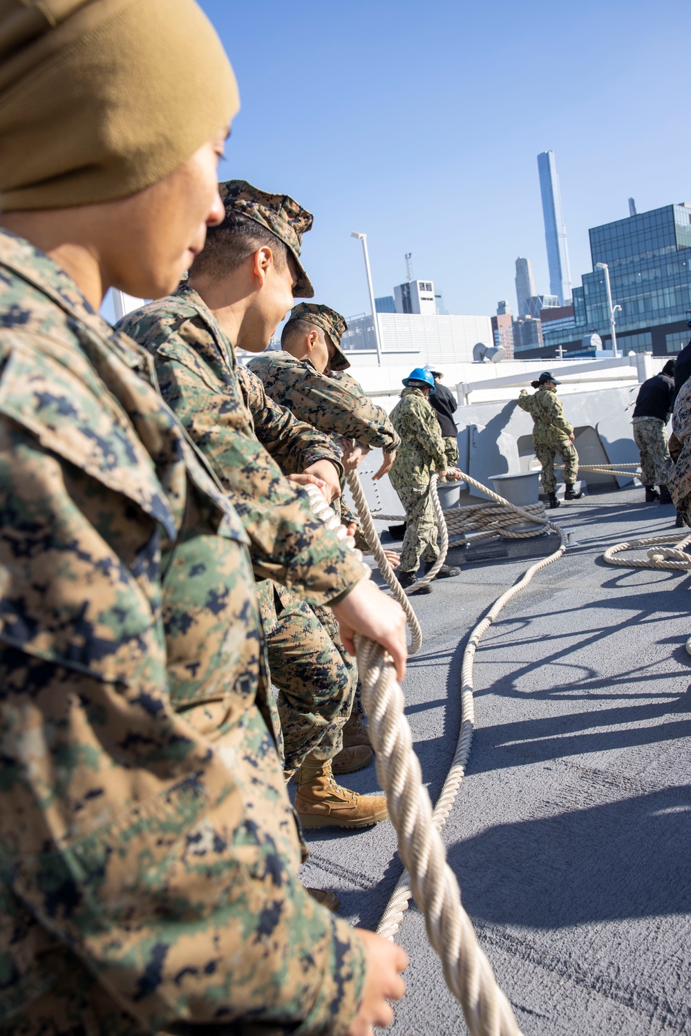 USS New York leaves New York City