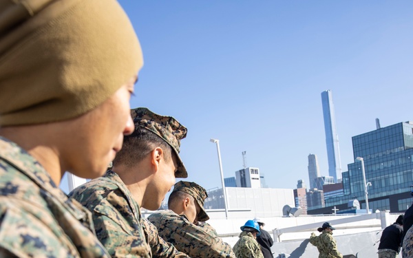 USS New York leaves New York City