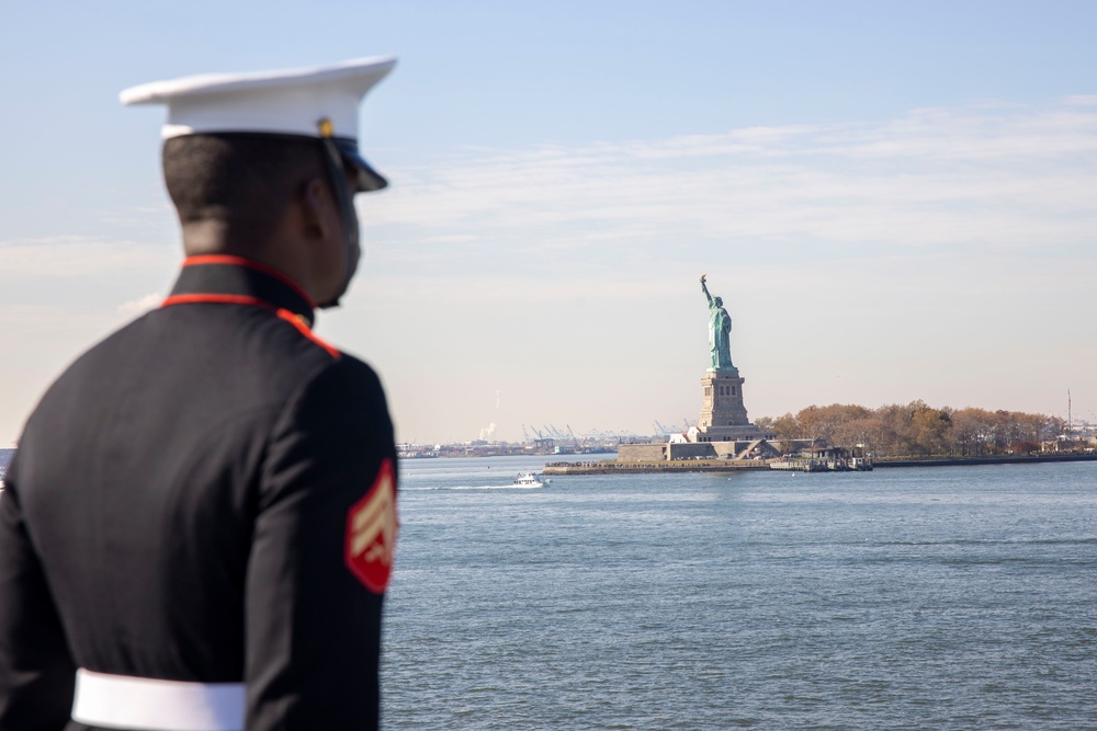 USS New York leaves New York City