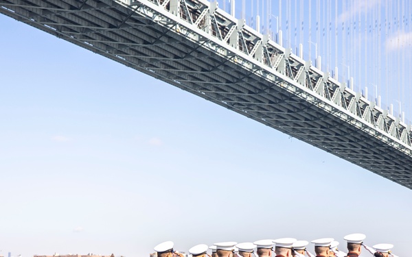 USS New York leaves New York City