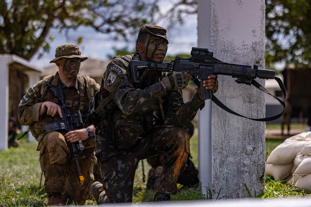 U.S., Brazilian soldiers conduct river and jungle movement to conduct mock-assault