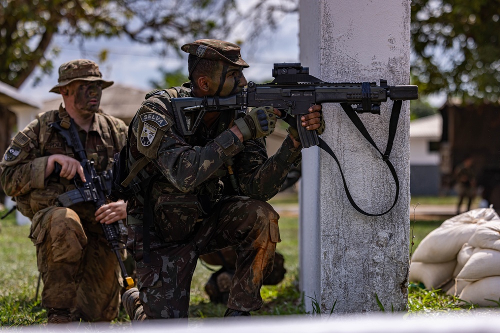 U.S., Brazilian soldiers conduct river and jungle movement to conduct mock-assault